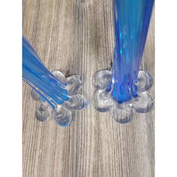 2 Vintage Bud Vases Blue, Twisted Tube Stem, Elephant Base, Art Glass - Picture 3 of 5